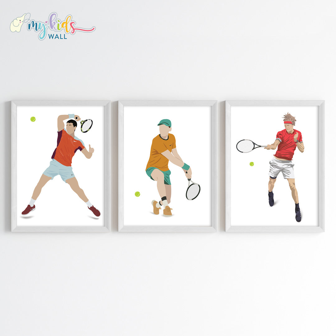 Alcaraz-Sinner-Zeverev Personalized Wall Art Framed Set of 3 white