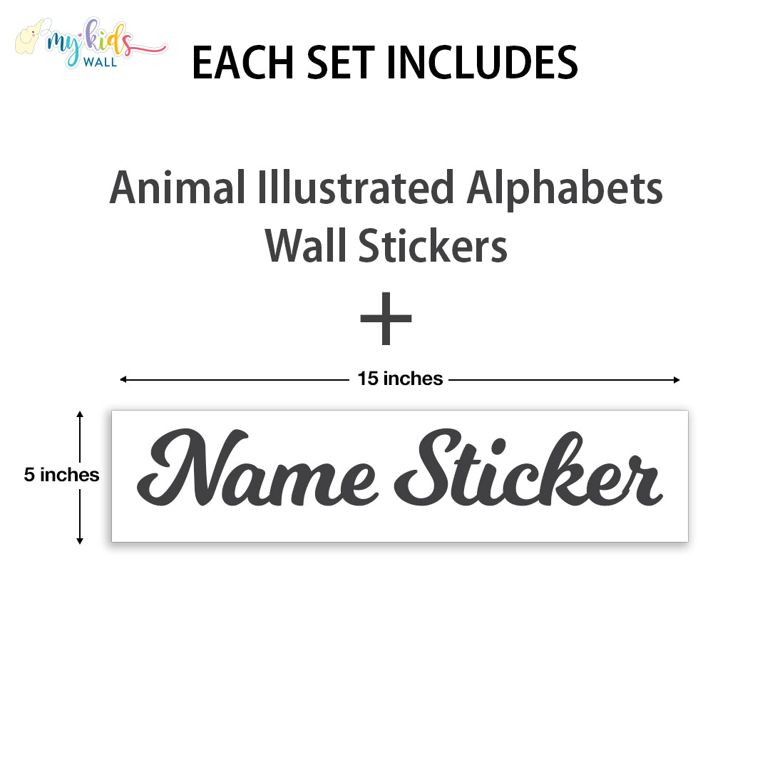 Animal illustrated alphabets name size wall stickers