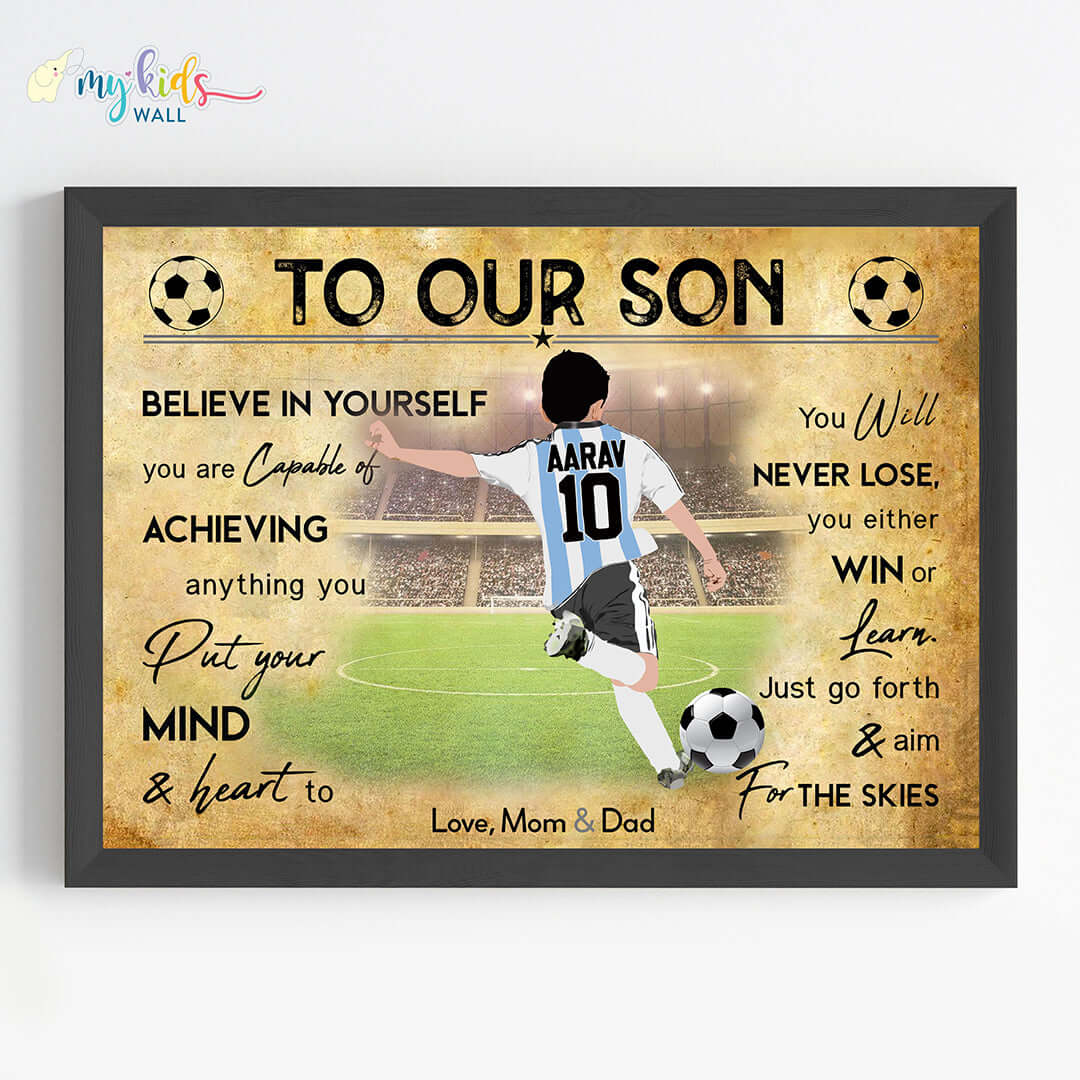 Motivational Argentina Football Player wall art black frame