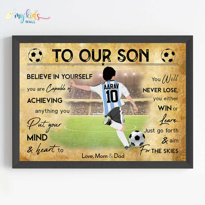 Motivational Argentina Football Player wall art black frame