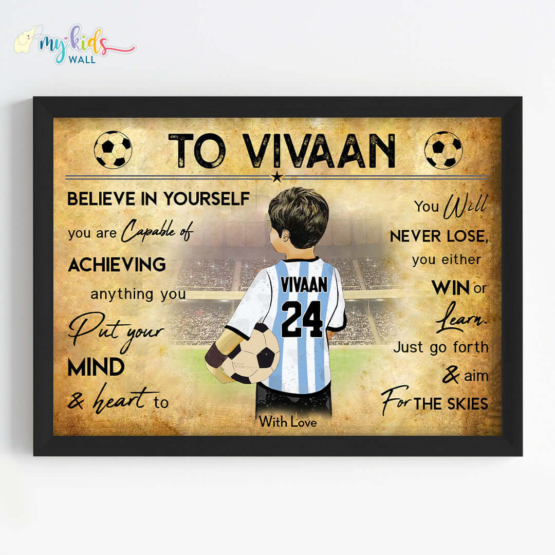 Argentina Motivational football player boy wall art black frame