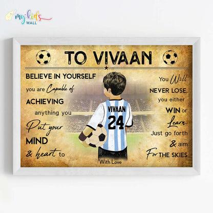 Argentina Motivational football player boy wall art white frame