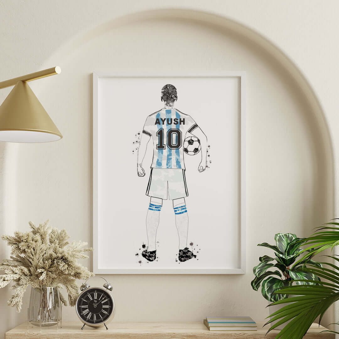 Argentina Inspirational football player wall art white frame