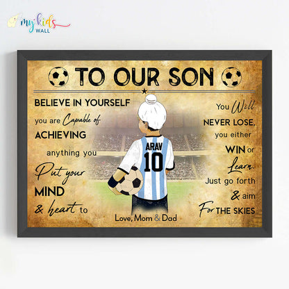 Argentina Motivational football player sikh boy wall art black frame