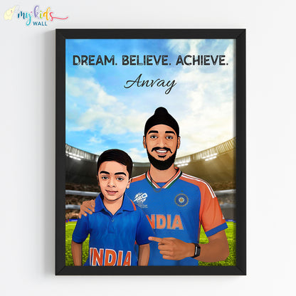 Cricket Champ with Arshdeep Singh Personalized Portrait (Framed)