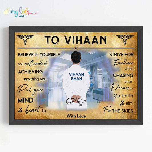 Aspiring doctor boy motivational black wall frame