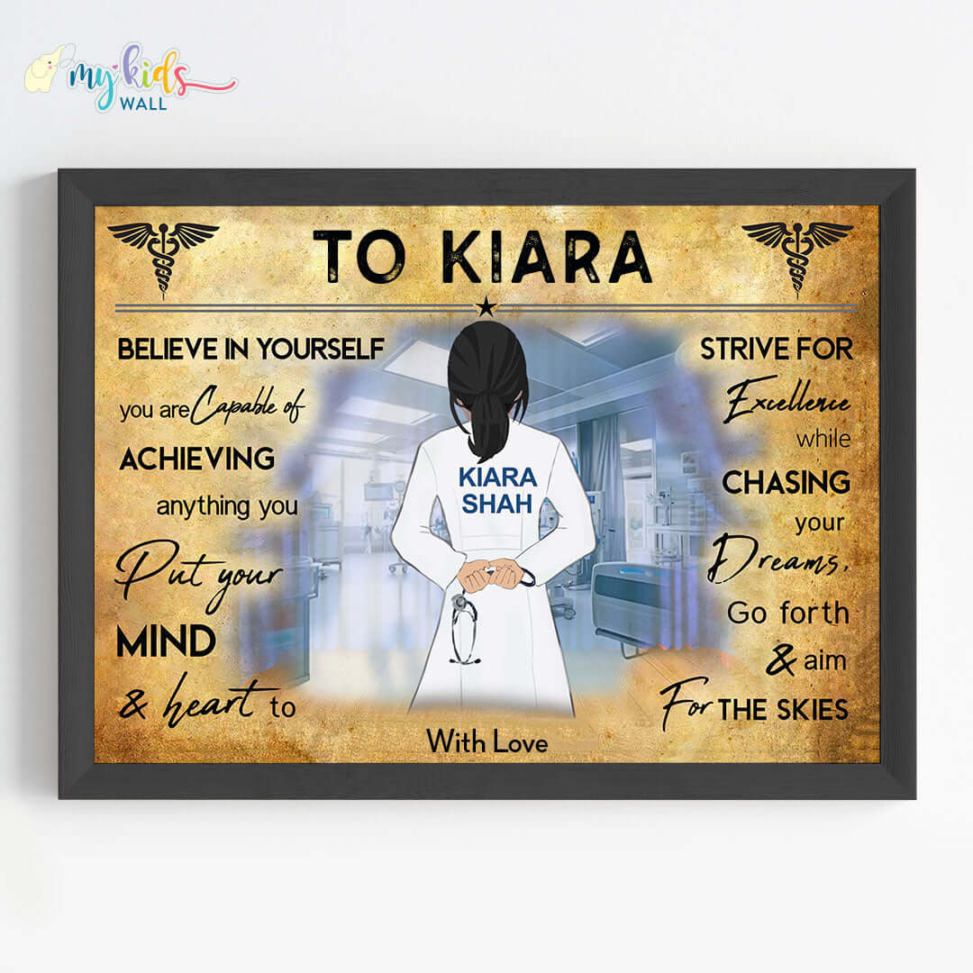 Aspiring doctor girl motivational black wall frame