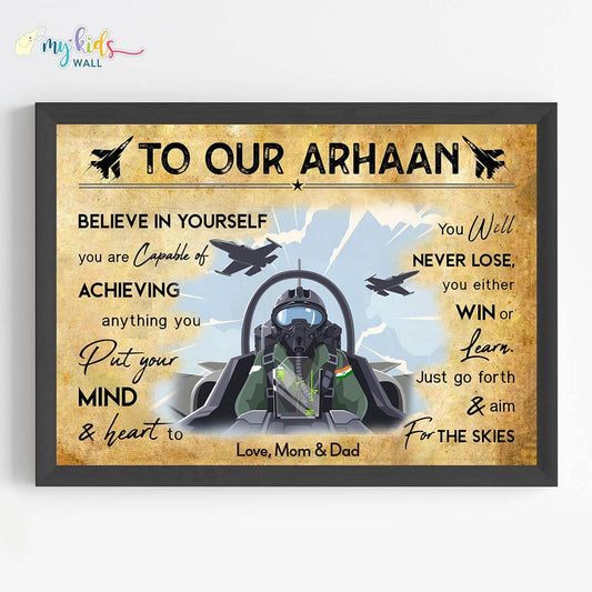 Aspiring fighter pilot boy motivational black wall frame