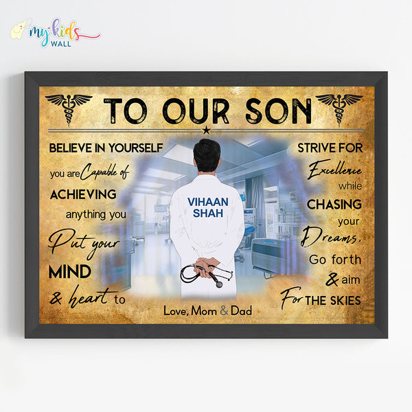 Load image into Gallery viewer, &#39;Aspiring Doctor&#39; Boy Personalized Motivational Wall Art (Framed)
