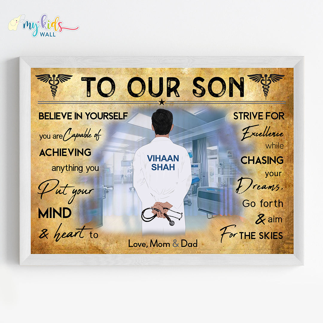 Aspiring Doctor Boy Personalized Motivational Wall Art (Framed)