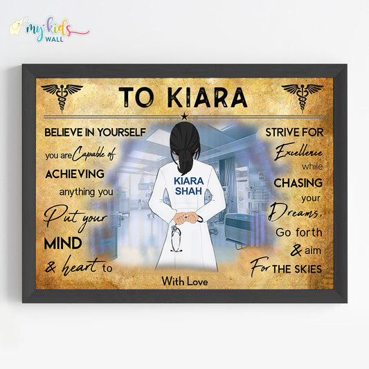 Aspiring Doctor Girl Personalized Motivational Wall Art (Framed)