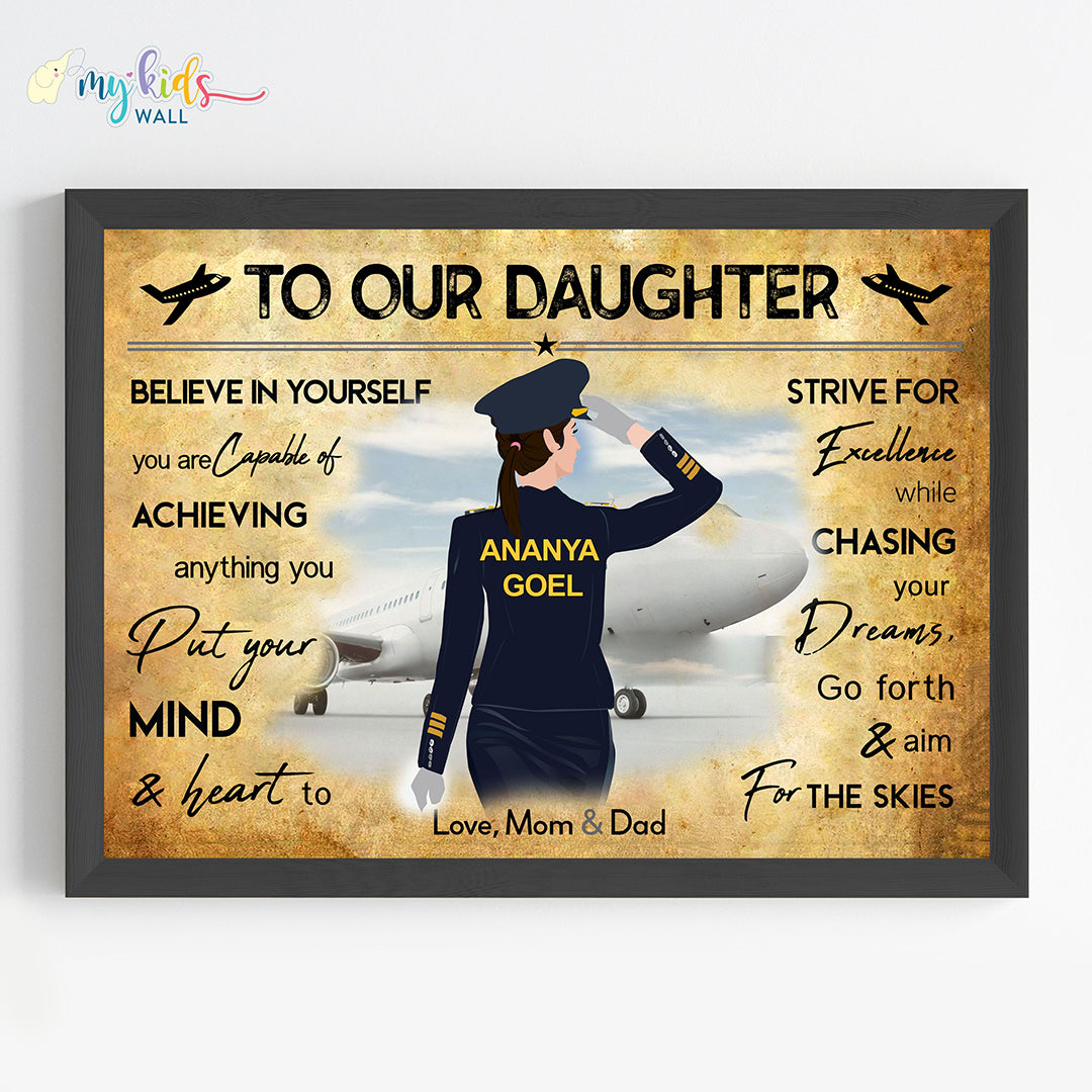 Aspiring Pilot Girl Personalized Motivational Wall Art (Framed)