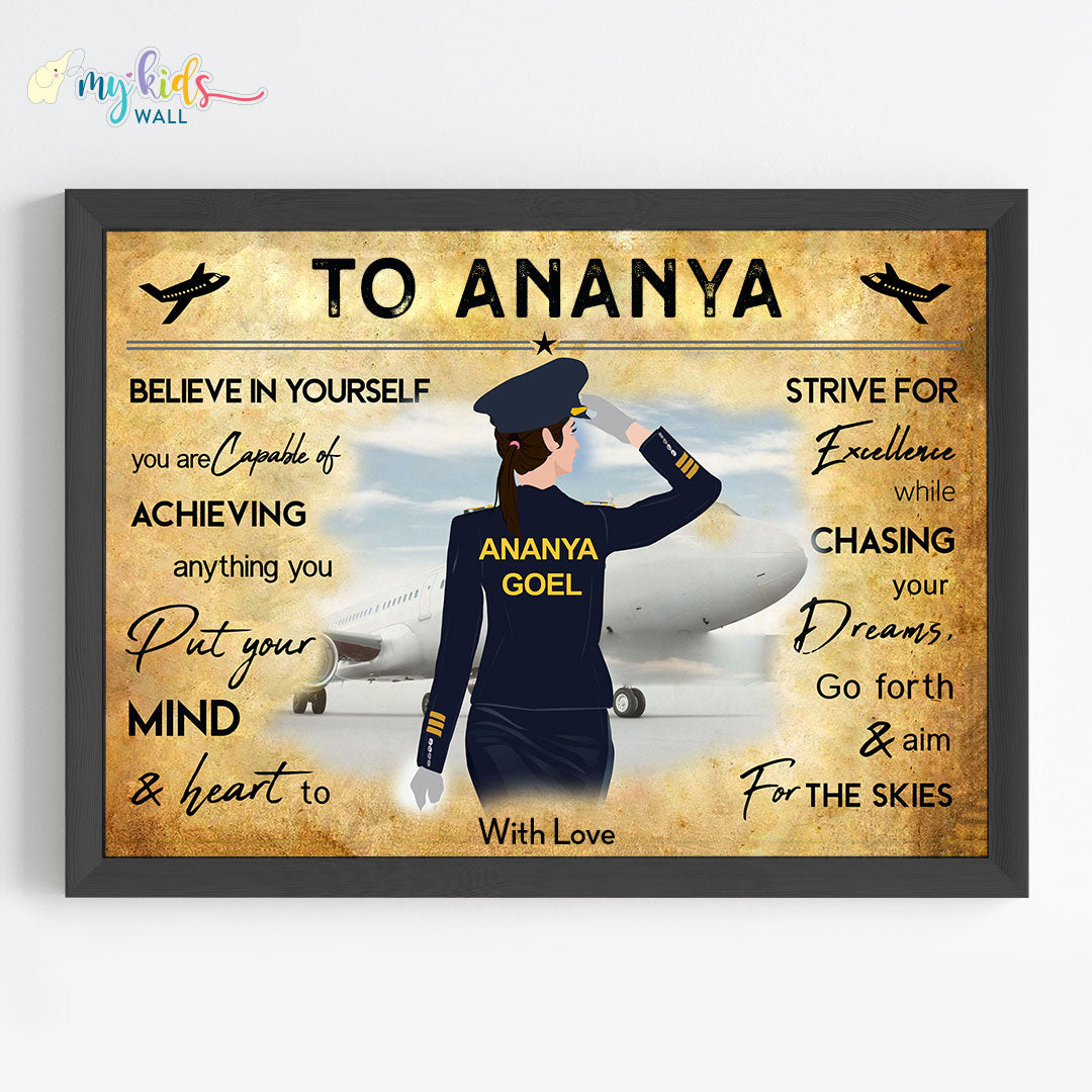 Aspiring Pilot Girl Personalized Motivational Wall Art (Framed)