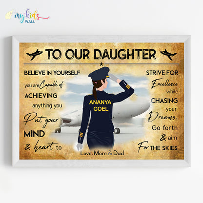 Aspiring Pilot Girl Personalized Motivational Wall Art (Framed)