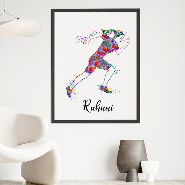 Load image into Gallery viewer, &#39;Athletic Runner&#39; Girl Personalised Wall Art (Big Frame)
