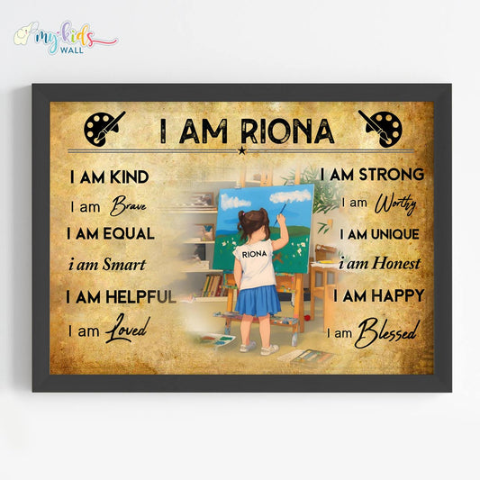 Little Artist Girl Personalized Motivational Wall Art (Framed)