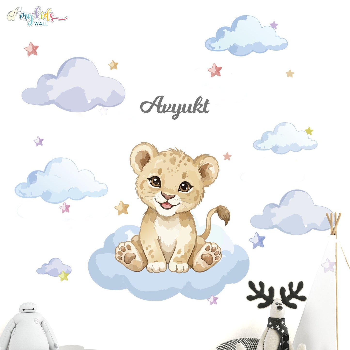 Baby Lion Dreamy Clouds Personalized Wall Stickers