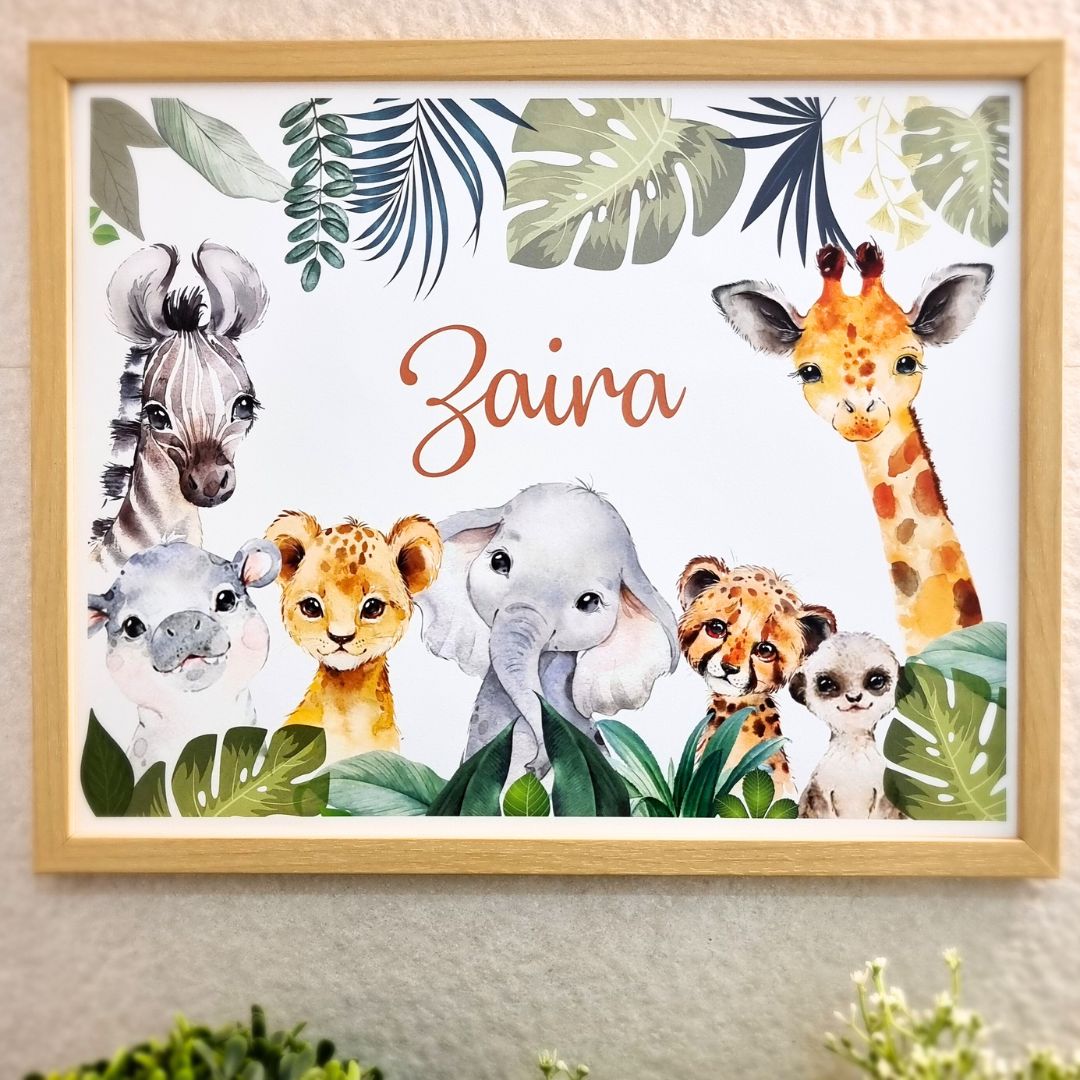 Baby Safari Animals Name Wall Art (Framed)