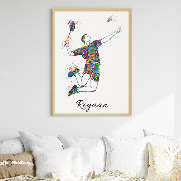 Load image into Gallery viewer, &#39;Badminton Player&#39; Personalised Wall Art (Big Frame)
