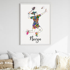 'Badminton Player' Girl Personalised Wall Art (Big Frame)