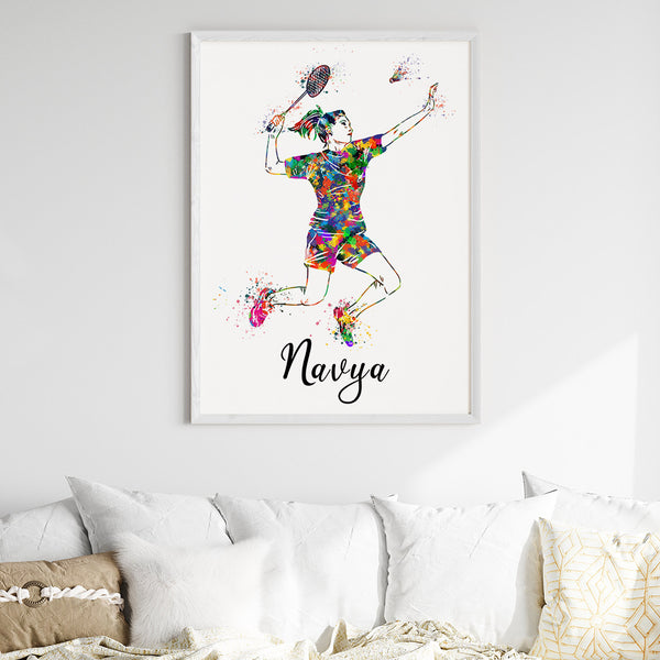 Load image into Gallery viewer, &#39;Badminton Player&#39; Girl Personalised Wall Art (Big Frame)
