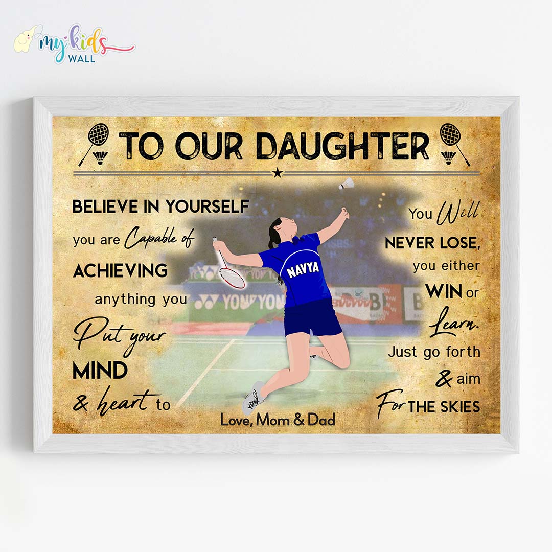 Badminton Player Smasher Girl Personalized Motivational Wall Art (Framed) New