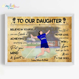 'Badminton Player' Smasher Girl Personalized Motivational Wall Art (Framed) New