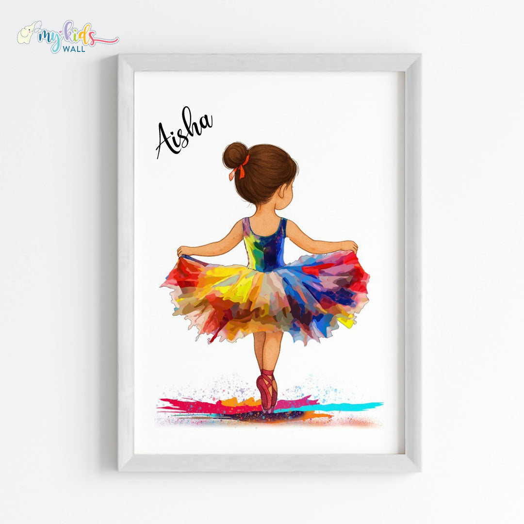 Ballet Dancer Girl Personalized Wall Art White frame