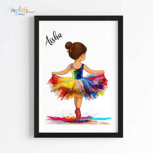Ballet Dancer Girl Personalized Wall Art Black Frame