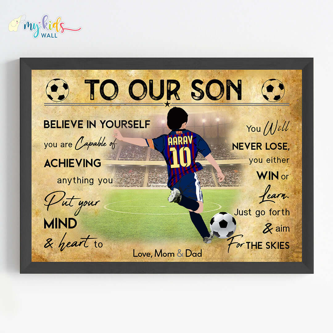 Motivational Barcelona Football Player wall art black frame