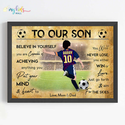 Motivational Barcelona Football Player wall art black frame