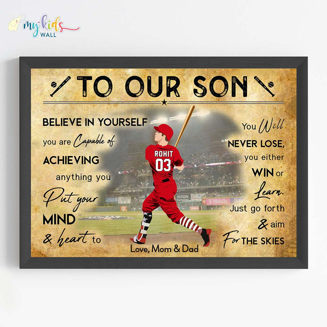'Baseball Batsman' Personalized Motivational Wall Art (Framed) New
