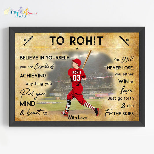 Baseball Batsman Personalized Motivational Wall Art (Framed) New