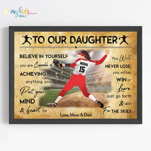 'Baseball Player' Girl Personalized Motivational Wall Art (Framed) New