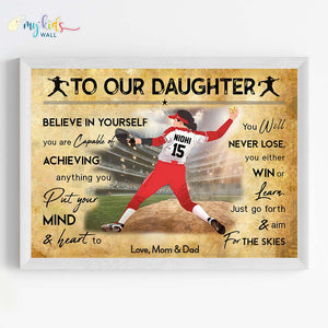 'Baseball Player' Girl Personalized Motivational Wall Art (Framed) New