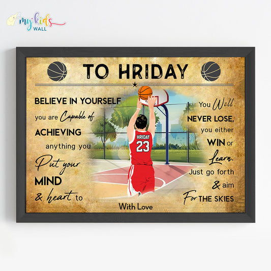 Basketball Player Personalized Motivational Wall Art (Framed)