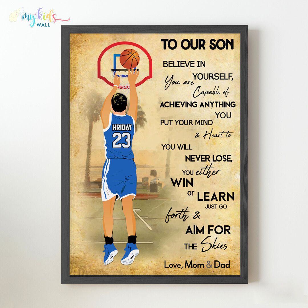 Basketball Player Boy Personalized Motivational Wall Art (Framed)