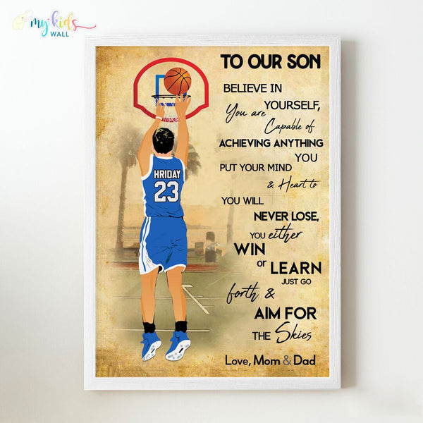 Load image into Gallery viewer, &#39;Basketball Player&#39; Boy Personalized Motivational Wall Art (Framed)
