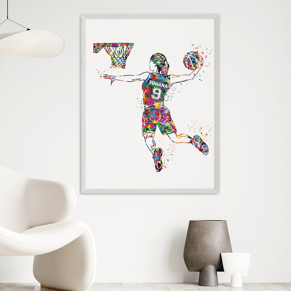 Load image into Gallery viewer, &#39;Basketball Player&#39; Girl Dunk Personalised Wall Art (Big Frame)

