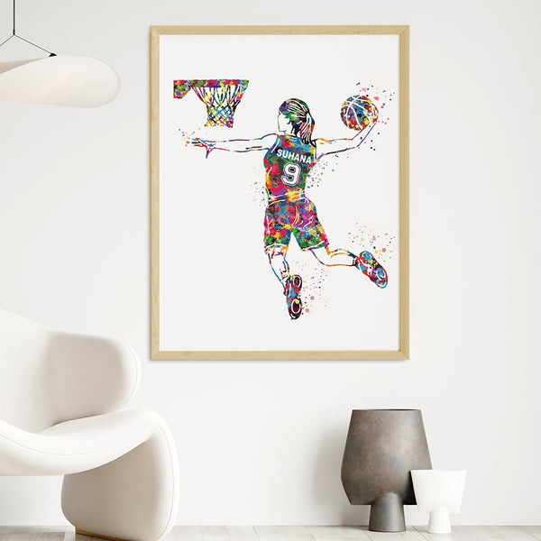 Load image into Gallery viewer, &#39;Basketball Player&#39; Girl Dunk Personalised Wall Art (Big Frame)
