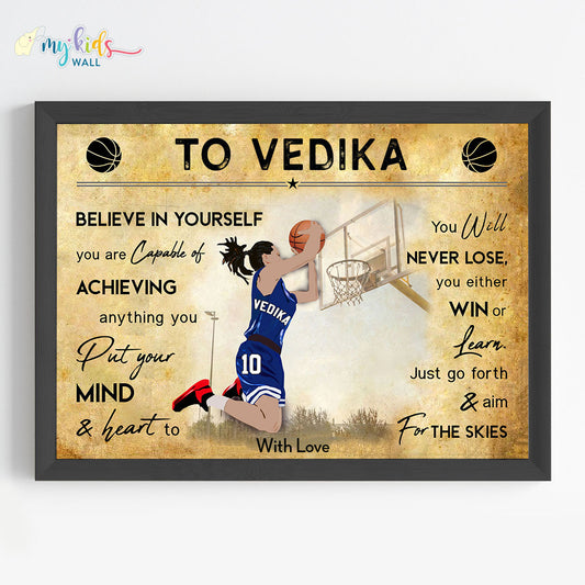 Basketball Player Girl Dunk Personalized Motivational Wall Art (Framed) New