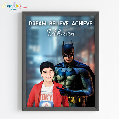 Young Superhero with Batman Personalized Portrait (Framed) New