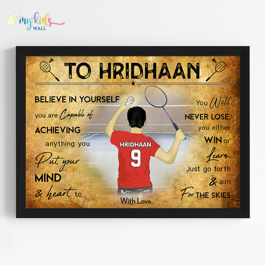 Badminton Player Boy Personalized Motivational Wall Art (Framed)