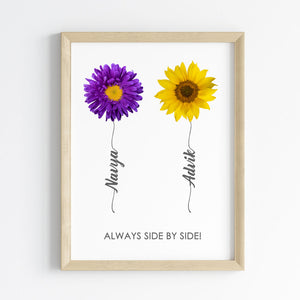 'Better Together' Floral Personalised Wall Art (Framed)