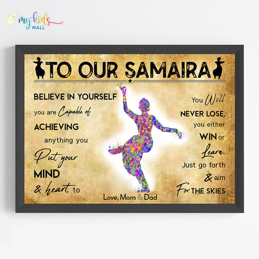 Bharatanatyam Dancer Girl Personalized Motivational Wall Art (Framed)