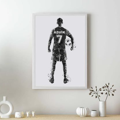 Black Inspirational football player wall art white frame