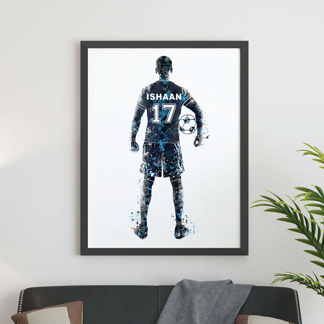 Blue Inspirational football player wall art black frame