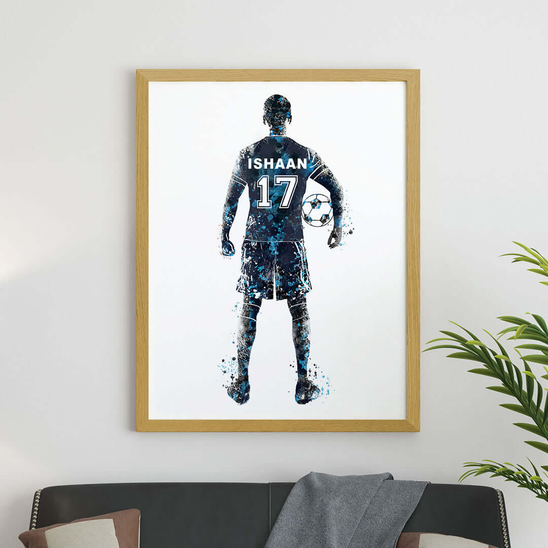 Blue Inspirational football player wall art wooden frame