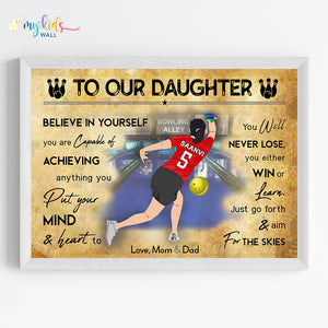 'Bowling Player' Girl Personalised Motivational Wall Art (Framed)