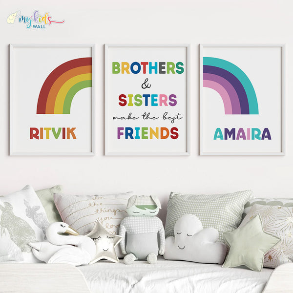 Load image into Gallery viewer, &#39;Brothers &amp; Sisters Make the Best Friends&#39; Wall Art (Framed Set of 3)
